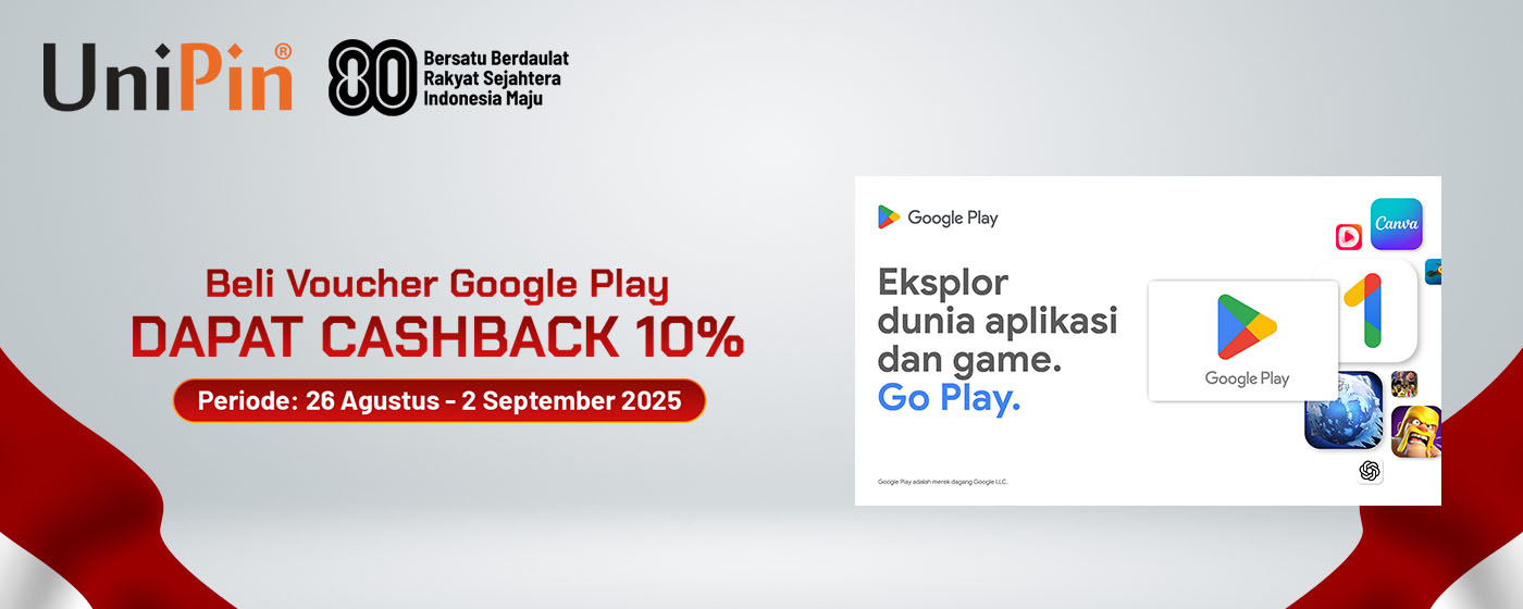 Beli Voucher Google Play dan Dapatkan Cashback 10%